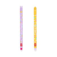 Imagen del set de 2 bolígrafos borrables Legami en colores pastel, rosa y amarillo, con diseños de conejito y pollito, ideal para la edición de Pascua