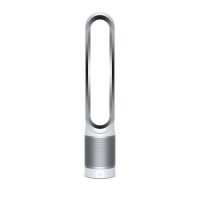 Dyson Pure Cool TP00 purificador de aire y ventilador sin aspas, vista frontal del diseño moderno en color blanco y plata