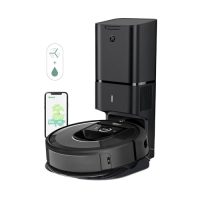 Robot aspirador Roomba Combo i8+ junto a su estación de vaciado automático y aplicación móvil iRobot Home.