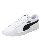 Zapatillas PUMA Smash en color blanco y negro vistas de frente