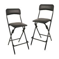Conjunto de 2 taburetes plegables con respaldo en color negro, ideales para bar, cocina o uso en exteriores.