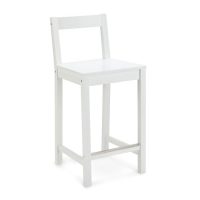 Taburete alto blanco con respaldo, ideal para cocina o bar