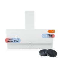 Campana extractora UniversalBlue de 90 cm con poder de succión de 550 m³/h y eficiencia energética clase C