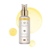 d'alba First Spray Serum en envase transparente con fondo amarillo, ideal para piel hidratada y radiante, con trufas blancas italianas