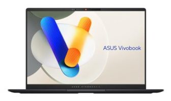 Pantalla del ASUS VivoBook mostrando gráficos vibrantes y el logo de ASUS