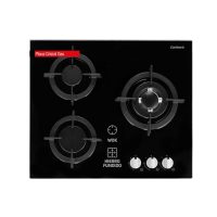 Placa de gas Corberó de cristal negro con 3 quemadores y zona Wok, ideal para cocinar