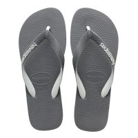 Vista superior de las chanclas Havaianas Slim en color gris, destacando su diseño elegante y cómodo.