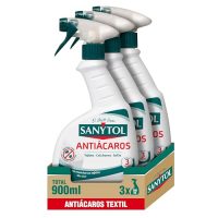 Pack de 3 sprays Sanytol Antiácaros de 300ml cada uno, ideal para eliminar ácaros en tejidos no lavables