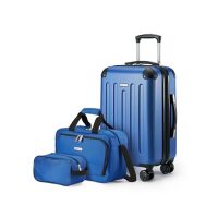 Juego de equipaje de mano azul marino que incluye maleta de 58 cm, bolsa de mano de 48 cm y bolsa de viaje compacta de 25 cm