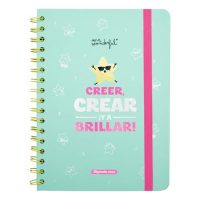 Portada de la agenda Mr. Wonderful 2025 con frase motivacional 'Creer, crear ¡y a brillar!' y diseño colorido
