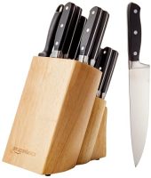 Juego de cuchillos de cocina Amazon Basics en bloque de madera con 18 piezas, ideal para chefs y cocineros amateur