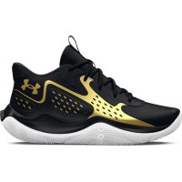 Zapatillas de baloncesto Under Armour UA Jet '23 en color negro con detalles dorados, vista lateral