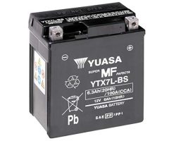 Batería Yuasa YTX7L-BS, modelo de batería sin mantenimiento para motocicletas con conexión eléctrica visible