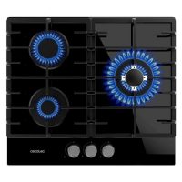 Placa de gas Cecotec Bolero Squad G 3200F con llamas azules activas en los quemadores