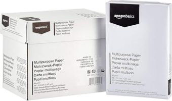 Caja de papel multiusos Amazon Basics, contiene 2500 hojas A4 sin ácido de 80 g/m²