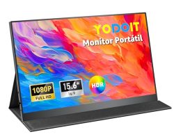 Yodoit Monitor Portátil de 15,6 pulgadas mostrando su resolución Full HD 1080P y diseño elegante