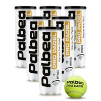 Caja de pelotas de padel Palbea Pro Padel, incluye 6 tubos con pelotas certificadas por la FIP, ideales para entrenamiento y torneos