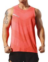 Camiseta sin mangas de entrenamiento atlético para hombres en color rojo, vista frontal, diseñada para correr y entrenar.