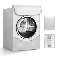 Funda exterior impermeable y resistente al agua para secadora de carga frontal, mostrando el diseño y el color plateado