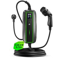 Cargador Green Cell para coches eléctricos con pantalla LCD, conectividad Tipo 2, y un cable de 6.5 metros.