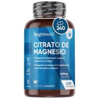Frasco de Citrato de Magnesio de WeightWorld con 240 cápsulas y 440mg por porción, complemento alimenticio