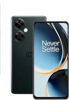 Imagen del frente del smartphone OnePlus Nord CE 3 Lite 5G mostrando pantalla con el mensaje 'Never Settle'