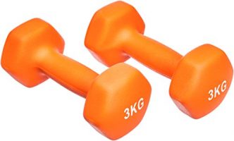 Par de mancuernas de neopreno naranja de 3 kg, ideales para entrenamiento de resistencia