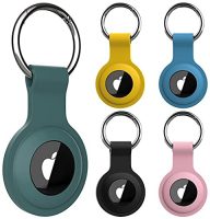 Juego de 5 fundas de silicona para Airtag de Apple en colores azul, amarillo, negro, verde y rosa, con llavero incluido