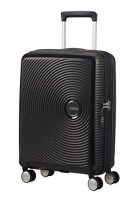 Maleta de mano American Tourister Soundbox negra de 55 cm con diseño de círculos concéntricos y ruedas dobles