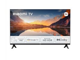 Xiaomi TV A 2025 vista frontal mostrando un paisaje al atardecer con controles de Google TV y Dolby