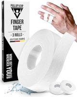 Cinta de esparadrapo PULLUP & DIP en rollo blanco junto a caja de producto que muestra sus características