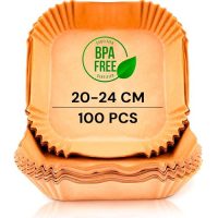 Papel cuadrado antiadherente para freidora de aire, BPA Free, 20-24 cm, paquete de 100 piezas