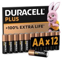 Paquete de 12 pilas Duracell Plus AA con mascota Duracell, ideal para dispositivos cotidianos