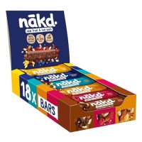 Caja de barritas nakd con 18 sabores variados de fruta y frutos secos, 100% naturales.