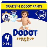 Caja de pañales Dodot Sensitive Talla 4 que incluye 192 pañales, indicado para bebés de 9 a 14 kg