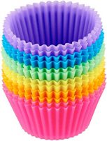 Juego de 12 moldes de silicona de colores apilados en forma de tazón, ideales para hornear magdalenas y cupcakes